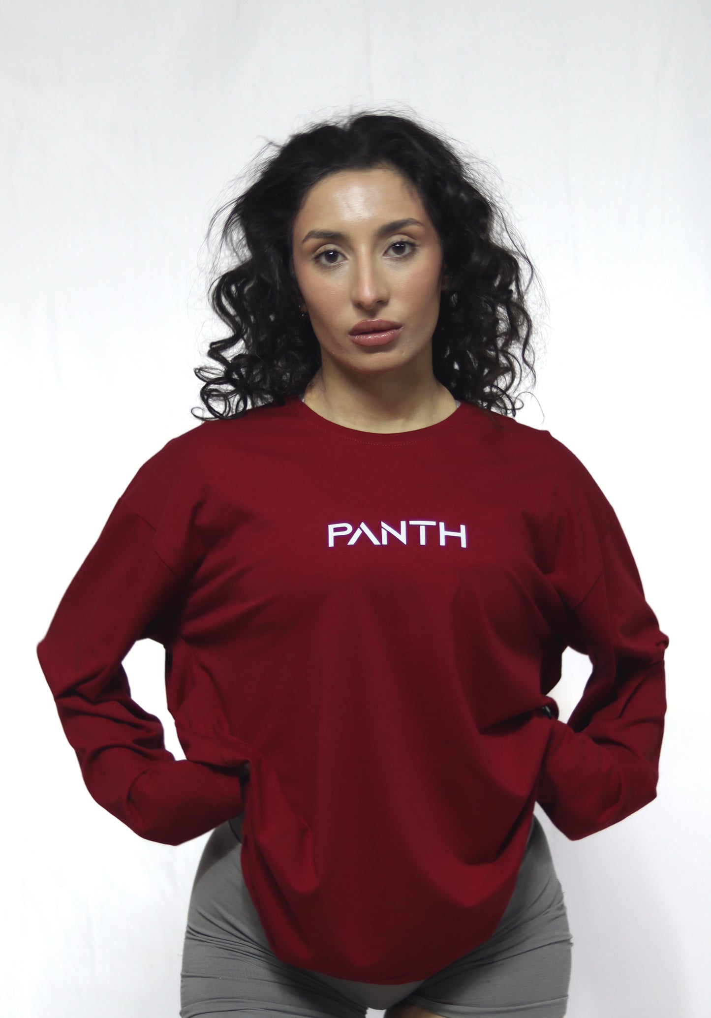 Oversize Uzun Kollu Tişört -  Bordo